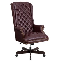 Flash Furniture High Back Traditional Fully Tufted Brown Leathersoft Executive Swivel Ergonomic Office Chair With Arms
