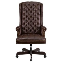 Flash Furniture High Back Traditional Fully Tufted Brown Leathersoft Executive Swivel Ergonomic Office Chair With Arms