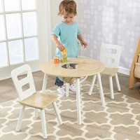 Kidkraft Wooden Round Table & 2 Chair Set With Center Mesh Storage - Natural & White, Gift For Ages 3-6