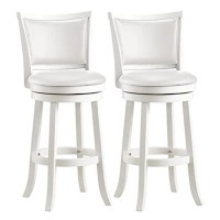 Corliving Woodgrove White Wash Wood Swivel Bar Height Barstool With Leatherette Seat, 29'' Seat Height, Set Of 2