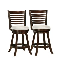 Corliving Woodgrove Cappuccino Stained Swivel Counter Height Barstool With Leatherette Seat, 24 Seat Height, Set Of 2