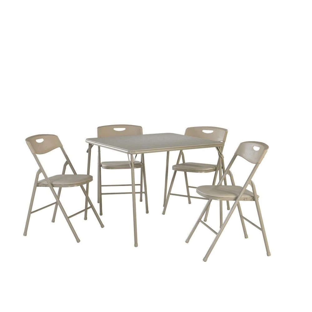 Cosco 5-Piece Folding Table And Chair Set, Antique Linen