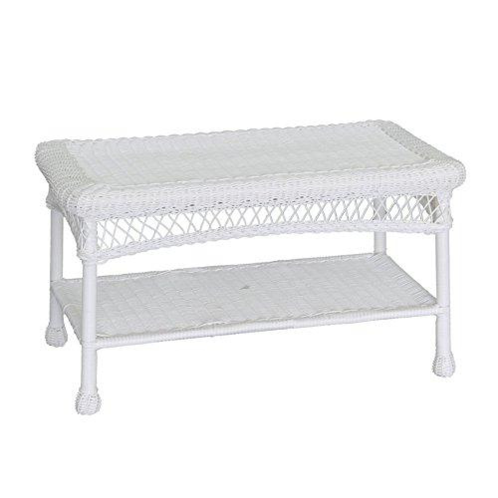 Jeco All-Weather Wicker Resin Outdoor Patio Coffee Table In White