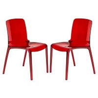 Leisuremod Adler Mid-Century Modern Dining Side Chair, Set Of 2 (Transparent Red)