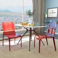 Leisuremod Adler Mid-Century Modern Dining Side Chair, Set Of 2 (Transparent Red)