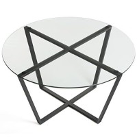 Mango Steam Round Metro Glass Coffee Table/Side Table/For Living Room & Dining Room - Clear Top/Black Base