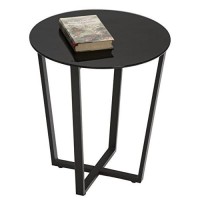 Mango Steam Round Metro Glass End Table/Side Table/For Living Room & Dining Room - Black Top/Black Base
