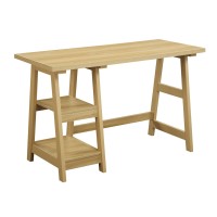 Convenience Concepts Designs2Go Trestle Desk With Shelves, 47, Light Oak