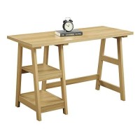 Convenience Concepts Designs2Go Trestle Desk With Shelves, 47, Light Oak