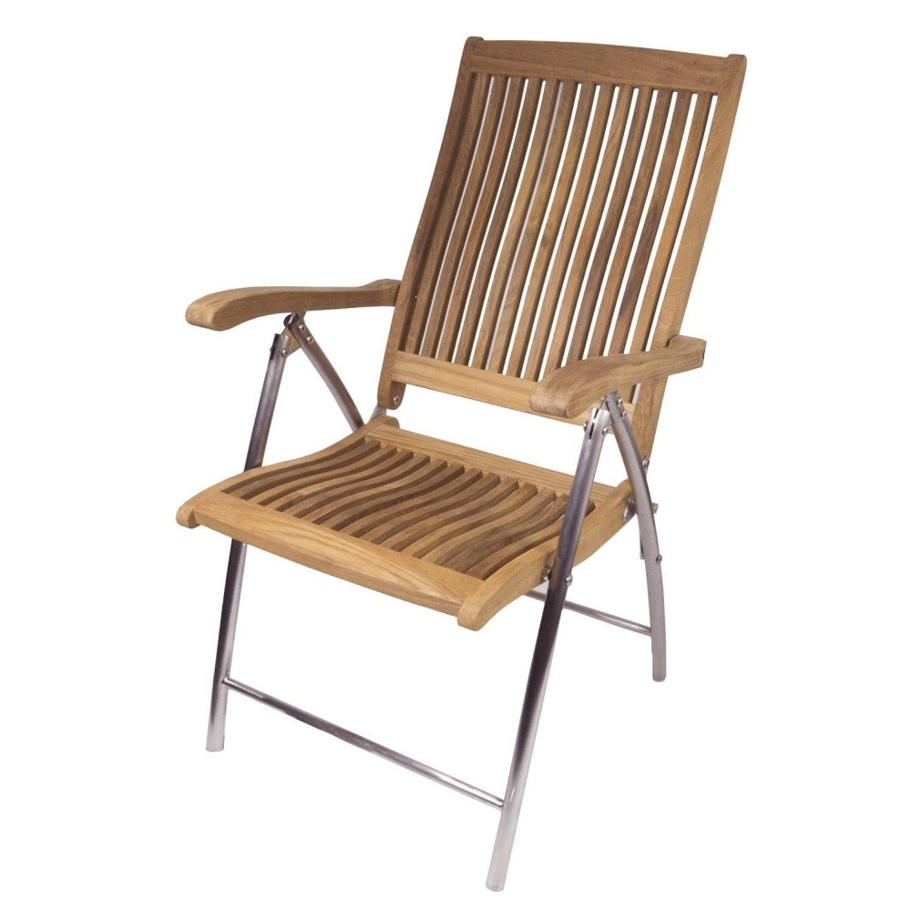 Seateak Windrift Outdoor Chair - 6-Position Foldable Chair - Weatherproof, Portable Teak Armchair With Stainless Steel Legs For Deck, Patio, Outdoors
