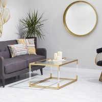 Deco 79 Metal Coffee Table With Clear Glass Top And Acrylic Legs, 46 X 26 X 19, Gold