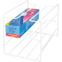 Smart Design 3-Tier Kitchen Foil Wrap Holder Organizer - Steel Metal Wire - Rust Resistant Finish - Pantry, Under Sink, Cabinet Organization - Kitchen (9.9 X 7 Inch) [White]