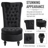 Homcom Retro Button-Tufted Royal Design High Back Armless Chair With Thick Padding And Rubberwood Legs, Black