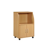 Hodedah Mini Microwave Cart With Two Doors And Shelf For Storage, Beech
