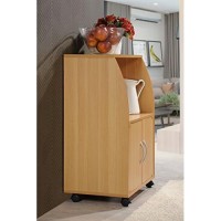 Hodedah Mini Microwave Cart With Two Doors And Shelf For Storage, Beech