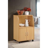 Hodedah Mini Microwave Cart With Two Doors And Shelf For Storage, Beech