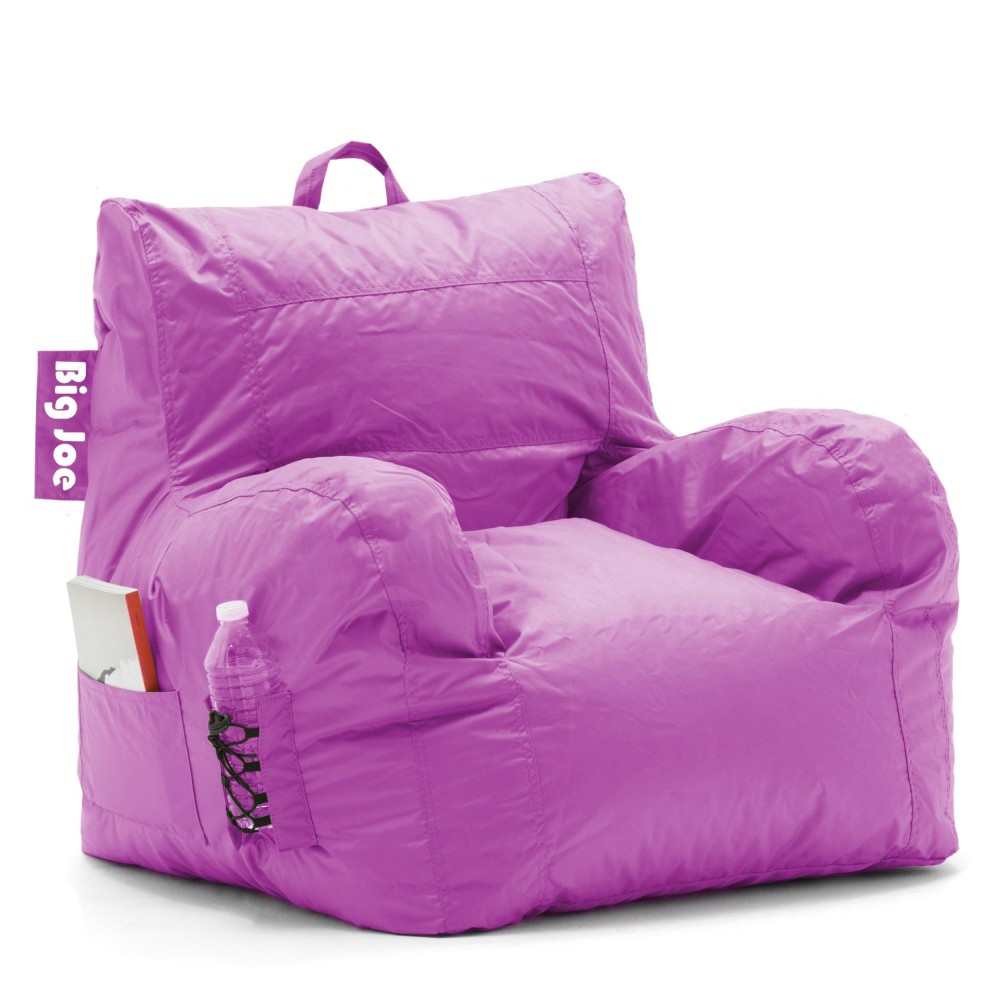 Big Joe Dorm Bean Bag Chair With Drink Holder And Pocket, Radiant Orchid Smartmax, Durable Polyester Nylon Blend, 3 Feet