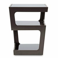Baxton Studio Clara Modern End Table With 3-Tiered Glass Shelves, Black