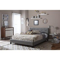 Baxton Studio Annette Linen Modern Bed With Upholstered Headboard, Full, Grey