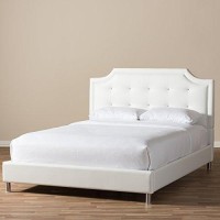 Baxton Studio Carlotta Modern Bed With Upholstered Headboard, Full, White