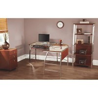 Realspace??Mezza 62W L-Shaped Corner Desk, Cherry/Chrome