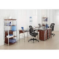 Realspace??Mezza 62W L-Shaped Corner Desk, Cherry/Chrome