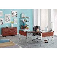 Realspace??Mezza 62W L-Shaped Corner Desk, Cherry/Chrome