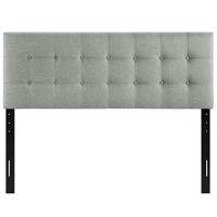 Modway Emily Tufted Button Linen Fabric Upholstered King Headboard In Gray
