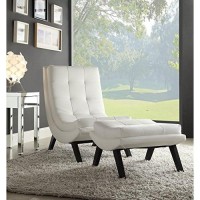 Osp Home Furnishings Tustin Faux Leather Lounge Chair And Ottoman Set With Solid Wood Legs, White