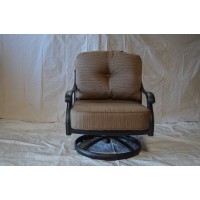 Nassau Outdoor Patio Set Of 4 Swivel Rocker Club Chairs Dark Bronze Cast Aluminum, Walnut Cushions