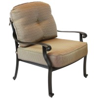 Patio Land Elizabeth Club Chair Solid Cast Aluminum Dark Bronze Color Set Of 4, Walnut Cushions
