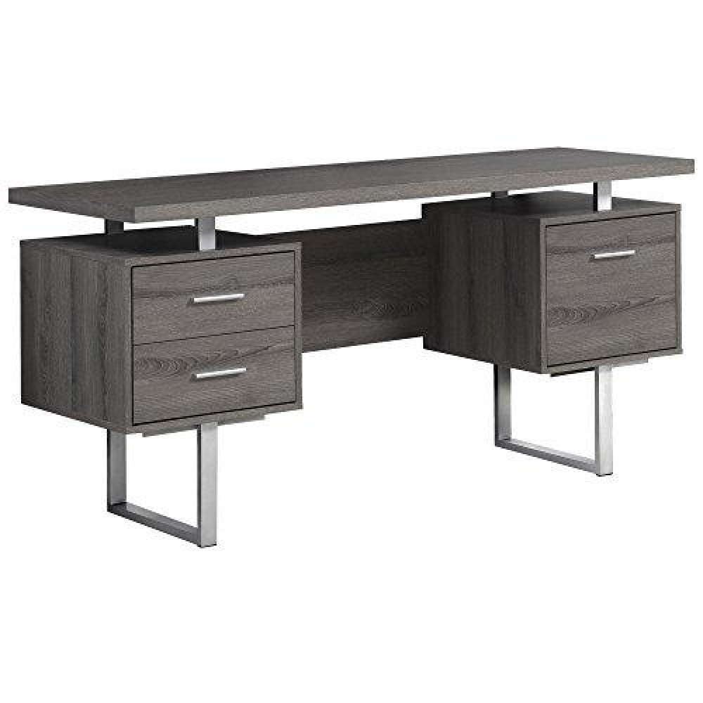 Monarch Specialties Dark Taupe Reclaimed-Look/Silver Metal Office Desk, 60-Inch