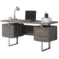 Monarch Specialties Dark Taupe Reclaimed-Look/Silver Metal Office Desk, 60-Inch
