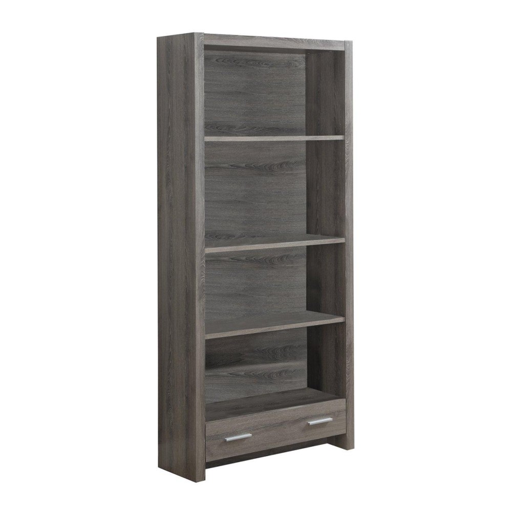 Monarch Specialties Dark Taupe Reclaimed-Look Bookcase With A Drawer, 71-Inch