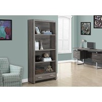 Monarch Specialties Dark Taupe Reclaimed-Look Bookcase With A Drawer, 71-Inch
