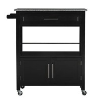 Linon Cameron Granite Top Kitchen Cart, 36.02 X 24.02 X 17.99, Black