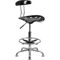 Offex Rustic Industrial Farmhouse Tractor Seat Counter Height Adjustable Bar Stool With Chrome Frame And Base - Vibrant Black