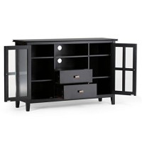 Simplihome Artisan Solid Wood Universal Tv Media Stand, 53 Inch Wide , Contemporary , Living Room Entertainment Center, Storage Shelves And Cabinets With Glass Doors, For Flat Screen Tvs Up To 60 Inches In Black