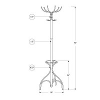 Monarch Coat Rack With An Umbrella Holder, Silver, 70