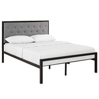 Modway Mia Upholstered Brown Beige Tufted Platform Bed With Metal Slat Support In Full