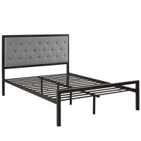 Modway Mia Upholstered Brown Beige Tufted Platform Bed With Metal Slat Support In Full