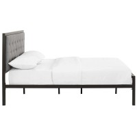 Modway Mia Upholstered Brown Beige Tufted Platform Bed With Metal Slat Support In Full