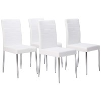 Kings Brand Furniture King'S Brand Set Of 4 White Parson Chairs With Chrome Finish Metal Legs