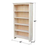 International Concepts Shaker Bookcase, 60-Inch, Unfinished