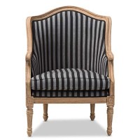 Baxton Studio Charlemagne Traditional French, Wood,Black And Grey Striped Accent Chair
