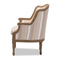 Baxton Studio Striped Charlemagne Traditional French Accent Chair, Oak Brown