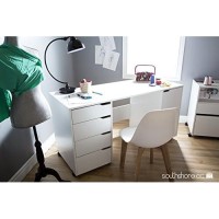 South Shore Crea Craft Table On Wheels With Sliding Shelf, Storage Drawers And Scratchproof Surface, Pure White