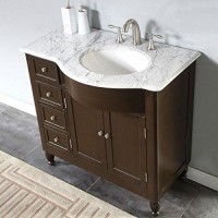 Silkroad Exclusive Hyp-0902-Wm-Uwc-38-R White Marble Top Right Sink Bathroom Vanity With Furniture Cabinet, 38, White