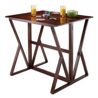 Winsome 3-Piece Harrington Drop Leaf High Table With 2 Cushion Round Seat Stools, 29-Inch, Brown