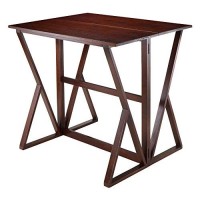 Winsome 3-Piece Harrington Drop Leaf High Table With 2 Cushion Saddle Seat Stools, 24-Inch, Brown